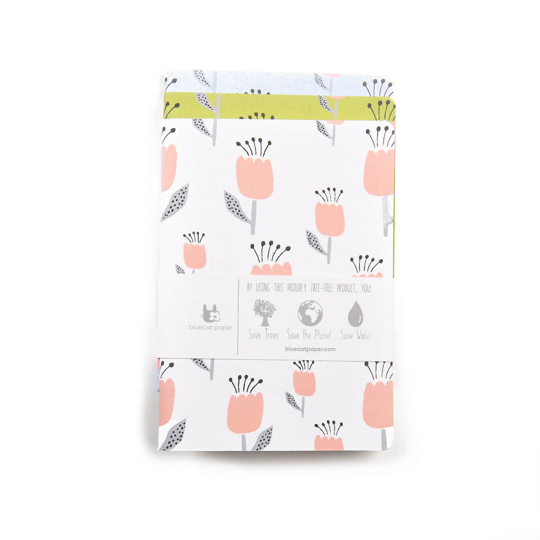 Hand Printed Tulip Note Book Combo | Tree-Free Handmade Paper | Set Of 3