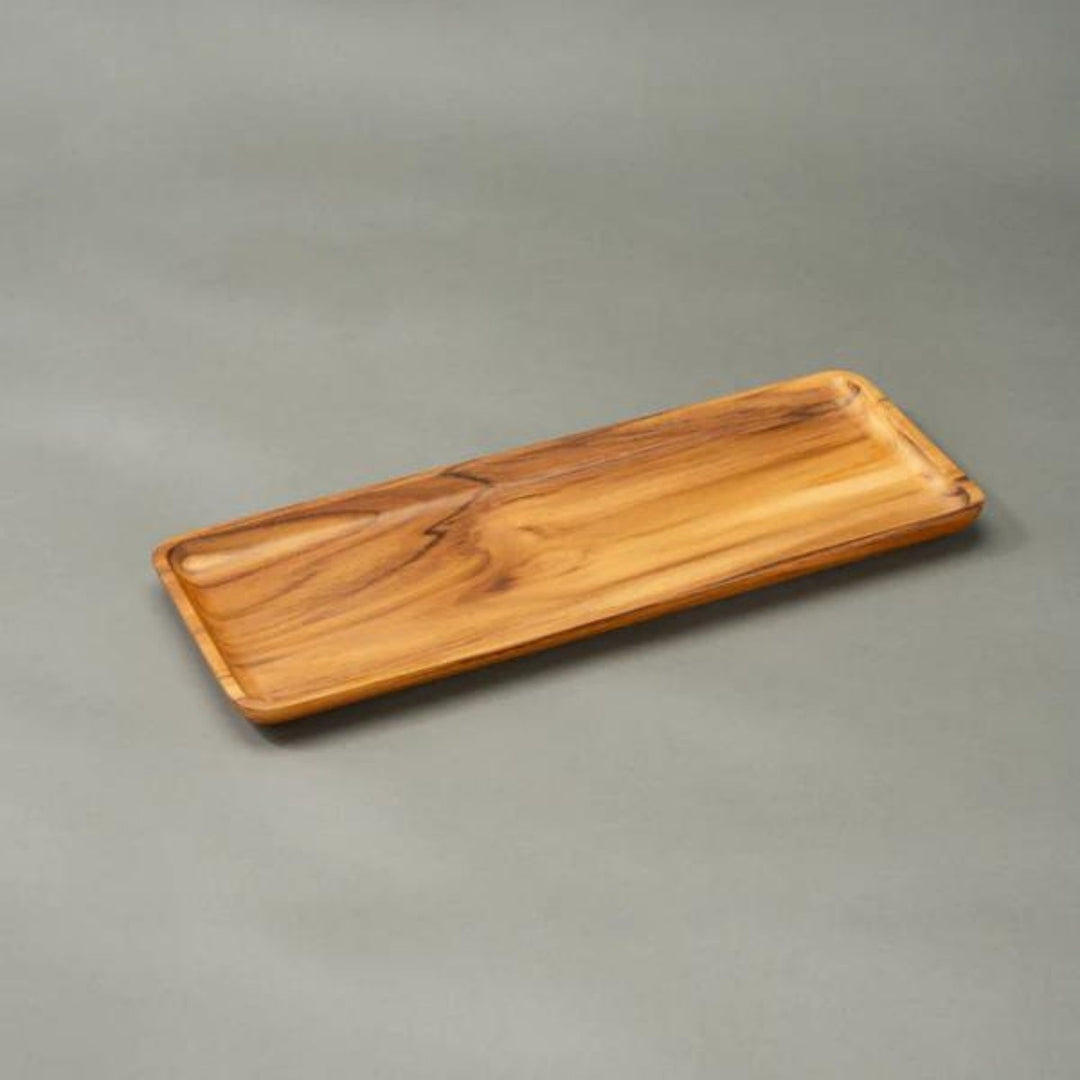 Teakogram Serving Tray | Premium Teak Wood | Hand-Crafted | Long - 15 Inch