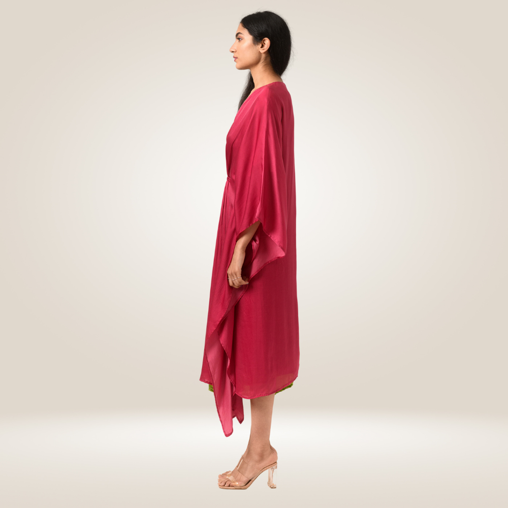 Green-Wine Kaftan Colour Block Dress | Modal | Luxe Finish