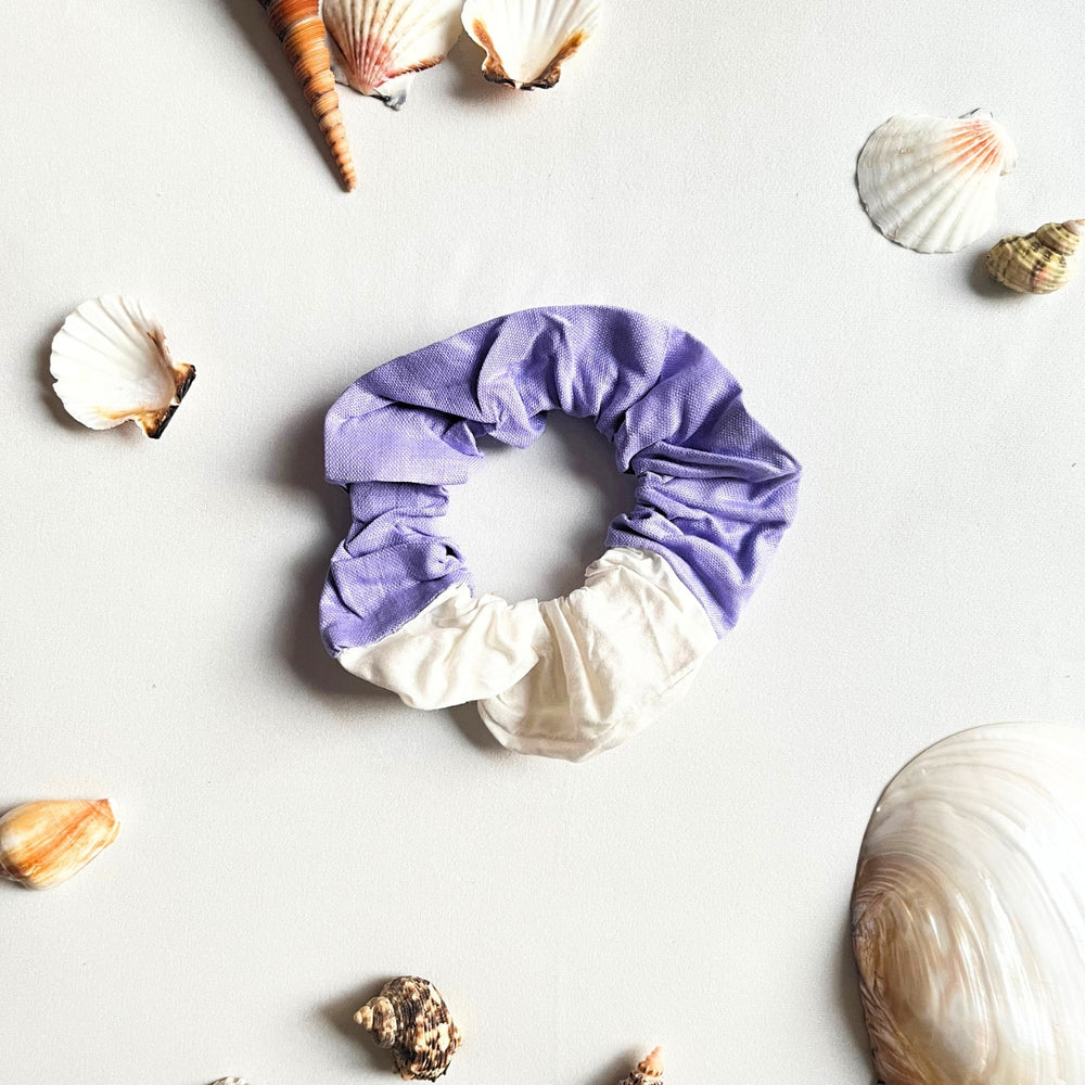 Silk Hair Scrunchies | Tangle Free Band | Lilac And Cream | Set of 2 Sizes