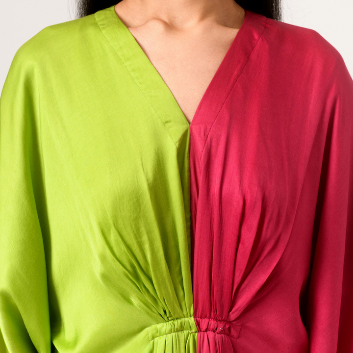 Green-Wine Kaftan Colour Block Dress | Modal | Luxe Finish