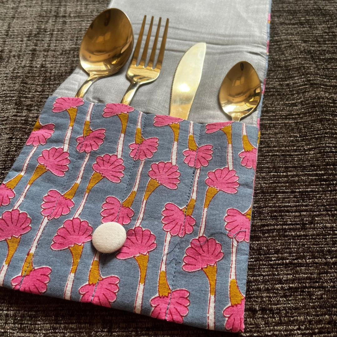 Grey Floral Cutlery Cover | For Kids Lunch Box and Travel