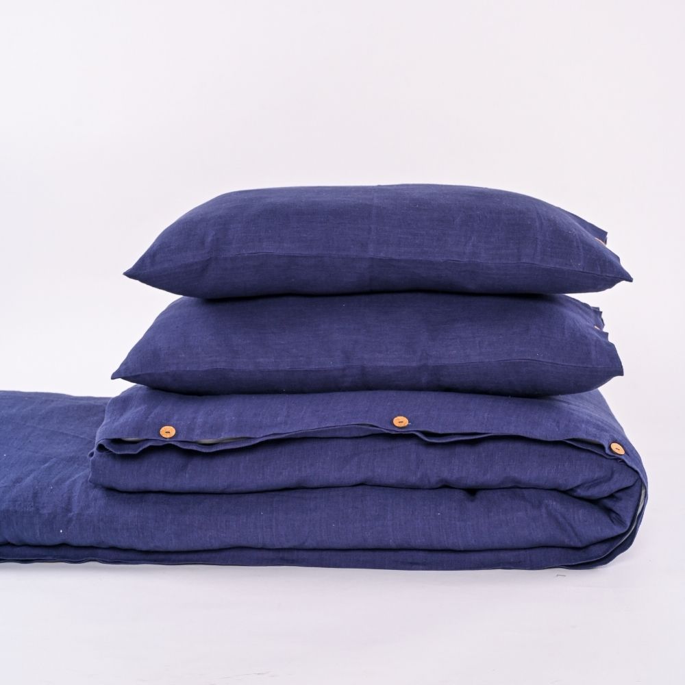 Duvet Cover Set | Refined Luxury with Classic Navy & Soothing Organic Linen