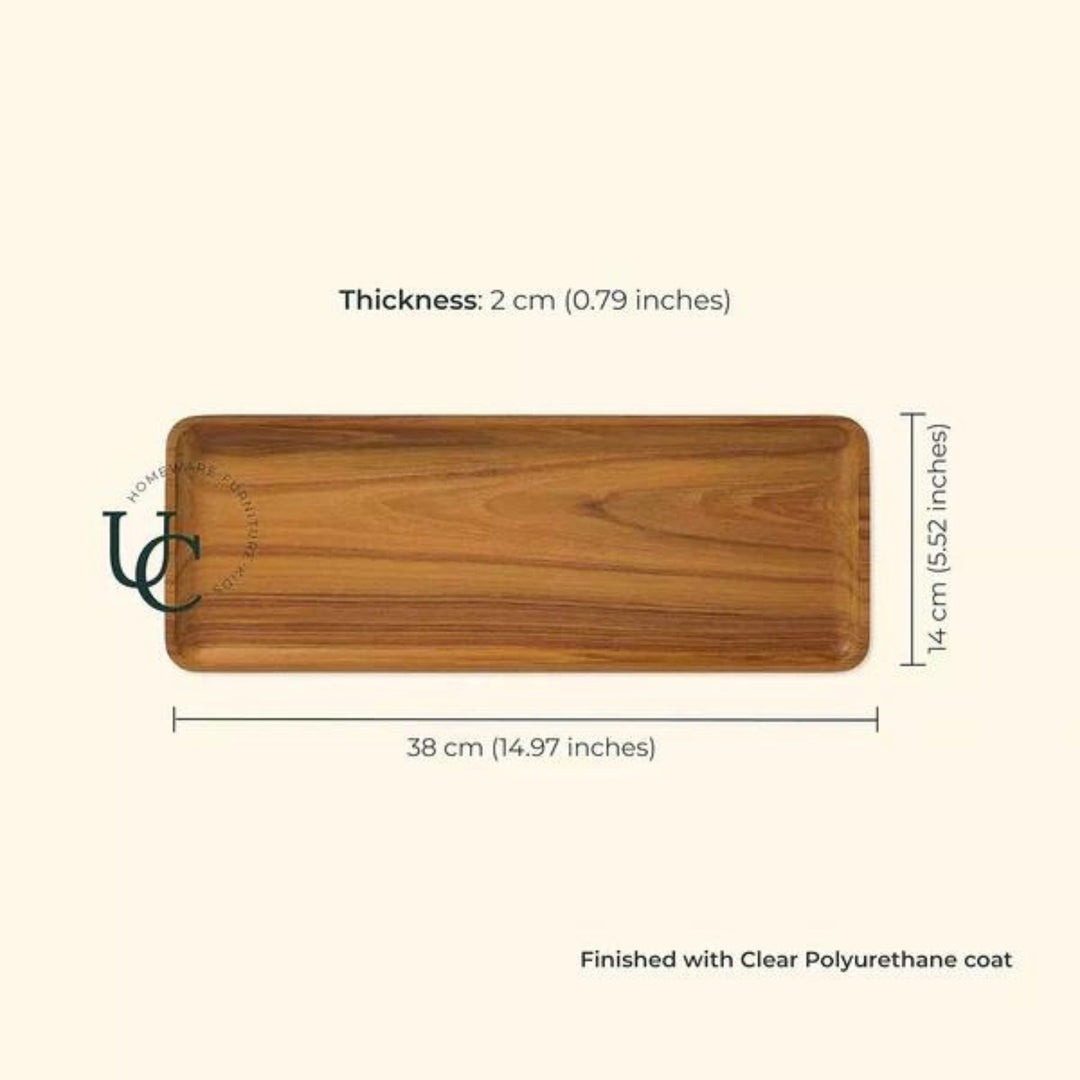 Teakogram Serving Tray | Premium Teak Wood | Hand-Crafted | Long - 15 Inch