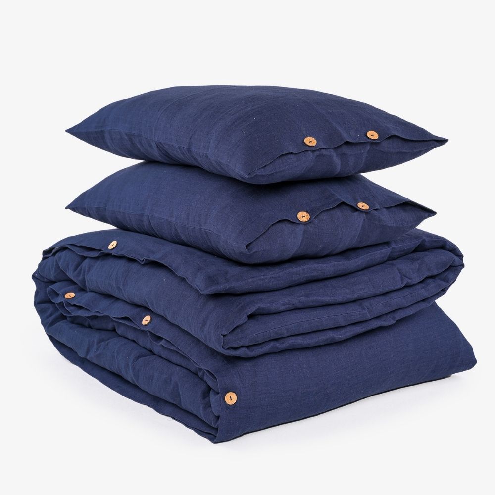 Duvet Cover Set | Refined Luxury with Classic Navy & Soothing Organic Linen