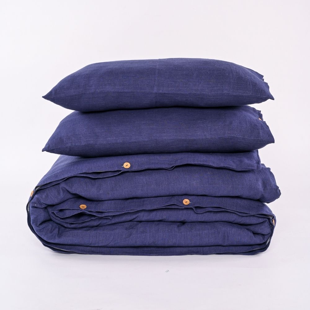 Duvet Cover Set | Refined Luxury with Classic Navy & Soothing Organic Linen