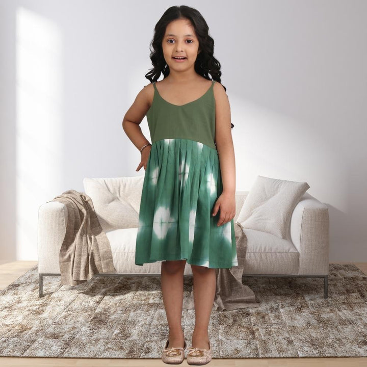 Sage Shibori Dress | Occasion Wear | Cotton | Sage And White