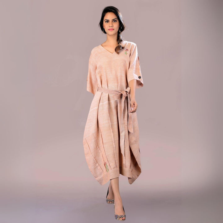 Dreamy Cocoon Dress | Comfortable Daily Wear | Embroidered | Stylish | Muted Almond