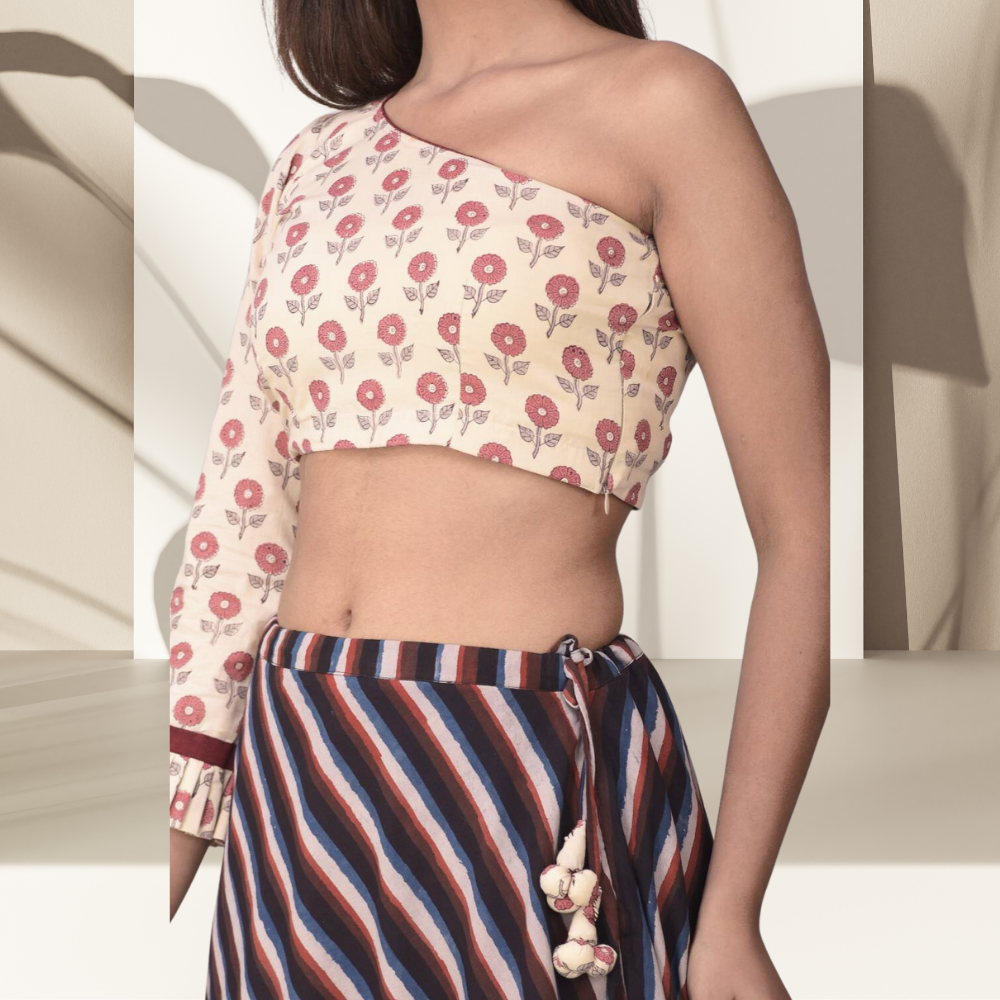 Orchid Styled Top | Block Print | Handcrafted | Day Wear | Beige And Brown