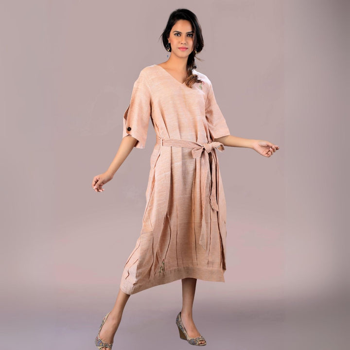 Dreamy Cocoon Dress | Comfortable Daily Wear | Embroidered | Stylish | Muted Almond