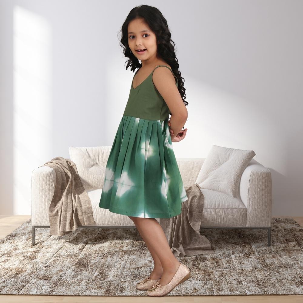 Sage Shibori Dress | Occasion Wear | Cotton | Sage And White