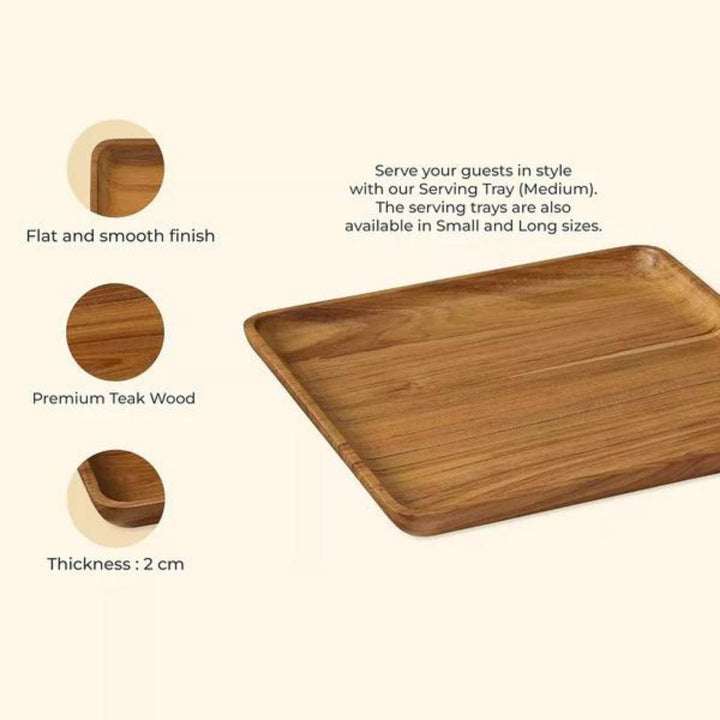 Square Serving Tray | Premium Teak Wood | Hand-Crafted | Medium - 9 Inch