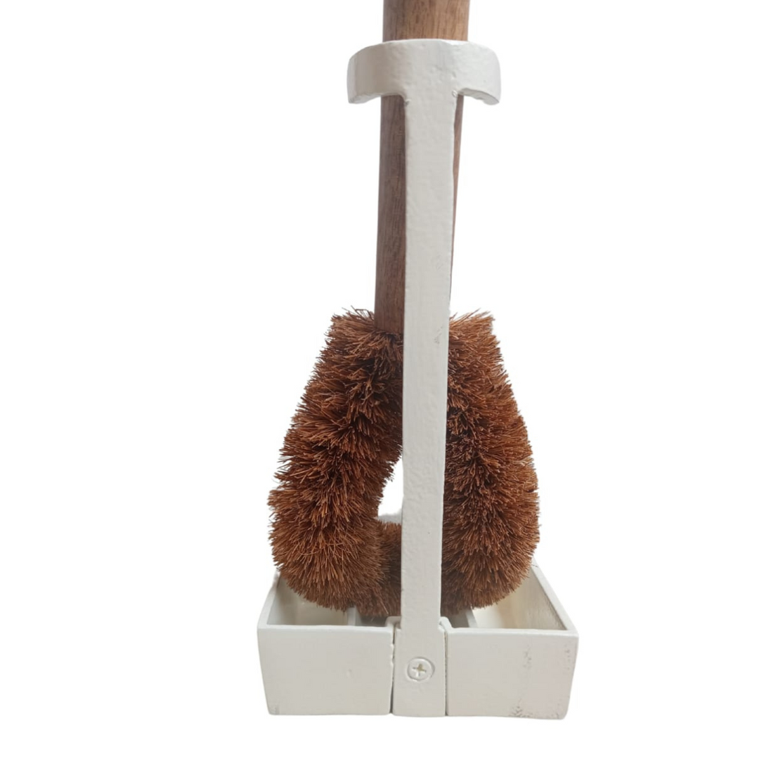 Toilet Cleaning Brush W/ Aluminium Stand | Coconut Coir & Mango Wood | Natural