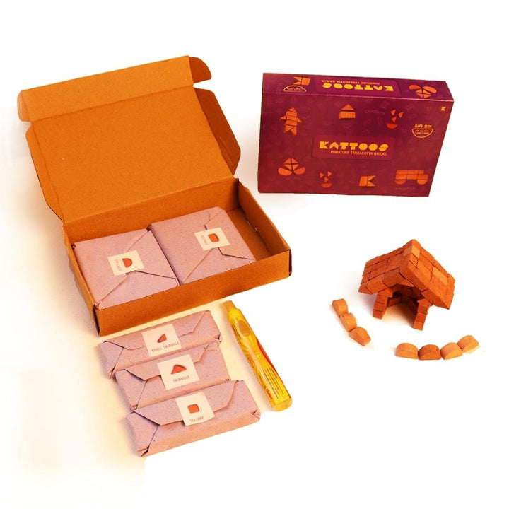 Miniature Terracotta Bricks DIY Set Of 151 Pieces | Handmade | Gift Pack | Purple Box