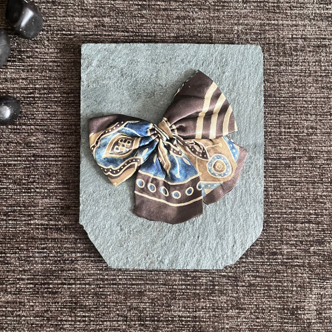 Bow Hair Clips For Girls | Modal Ajrakh Hair Accessories | Brown & Blue Set of 2