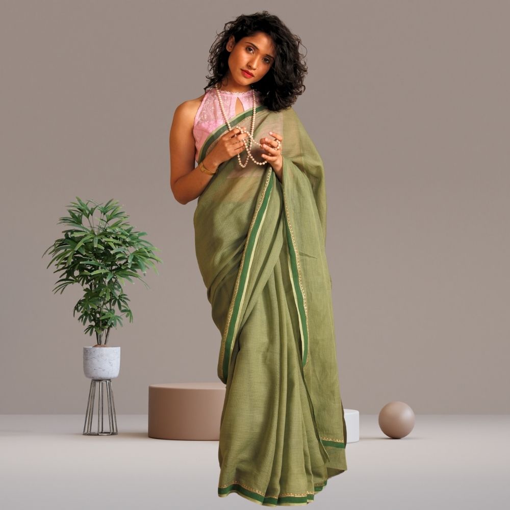 Olea Saree | Kota | Elegant Wear | Silk | Olive Green