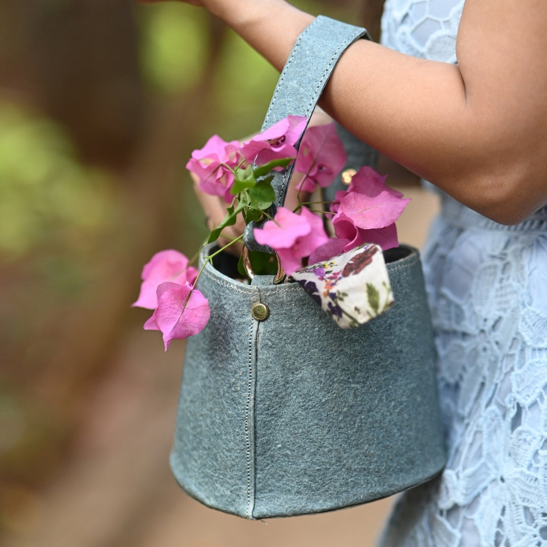 Bucket Bag For Women | Powder Blue | Made of Coconut Leather | Stylish