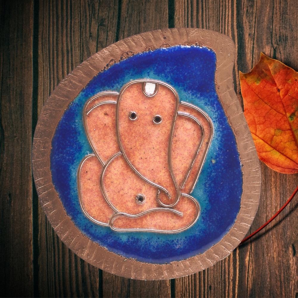 Ganesha Puja Thali Set In Blue | Copper Ware | Festive | Combo Of 3