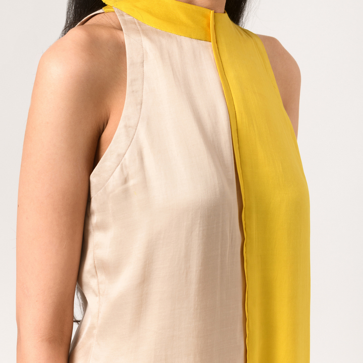 Ecru Yellow Halter Neck Blouse | Bemberg Modal Silk | Subtle Style