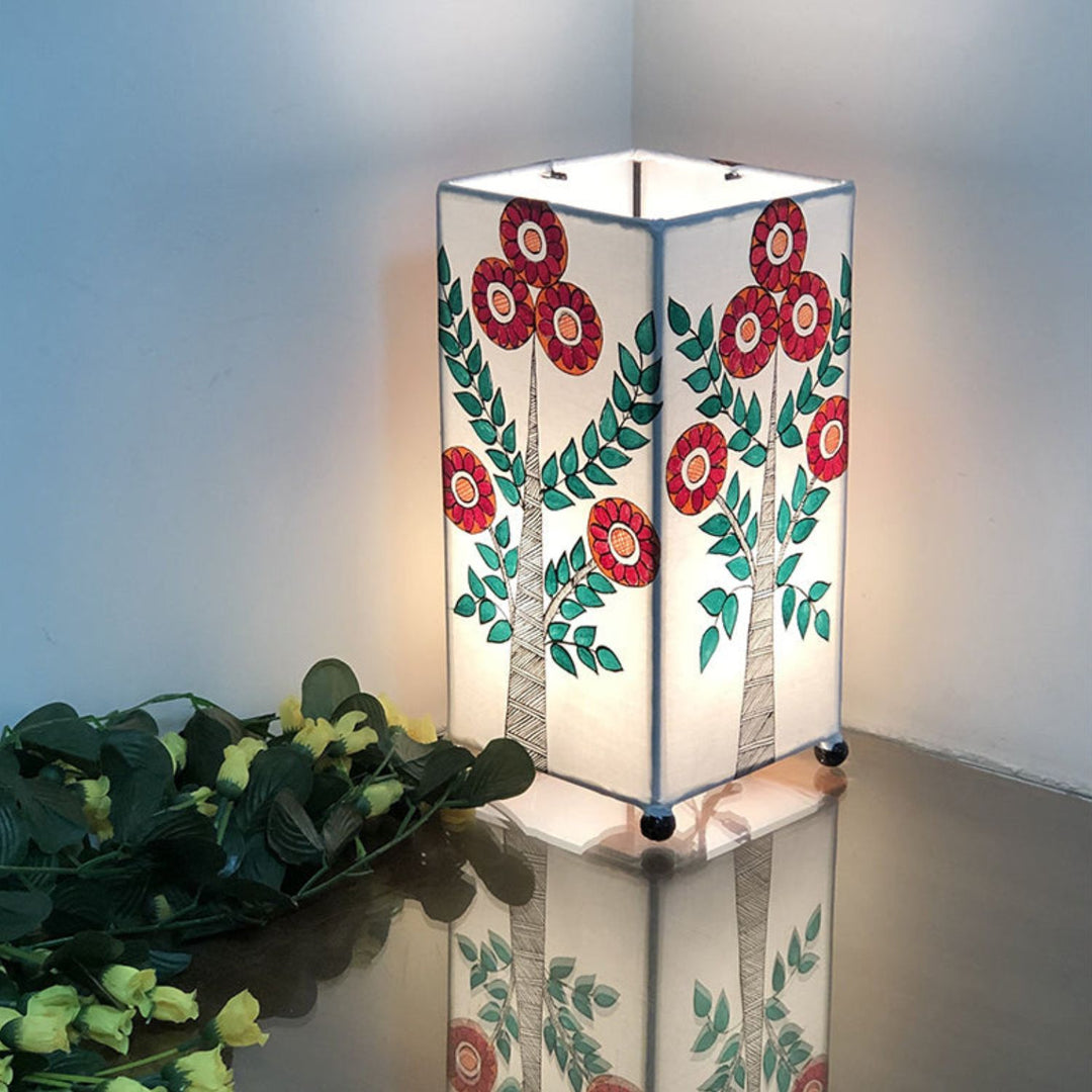 Flower Motif Rectangular Table Lamp  | Hand-Painted | 12 X 6 Inch