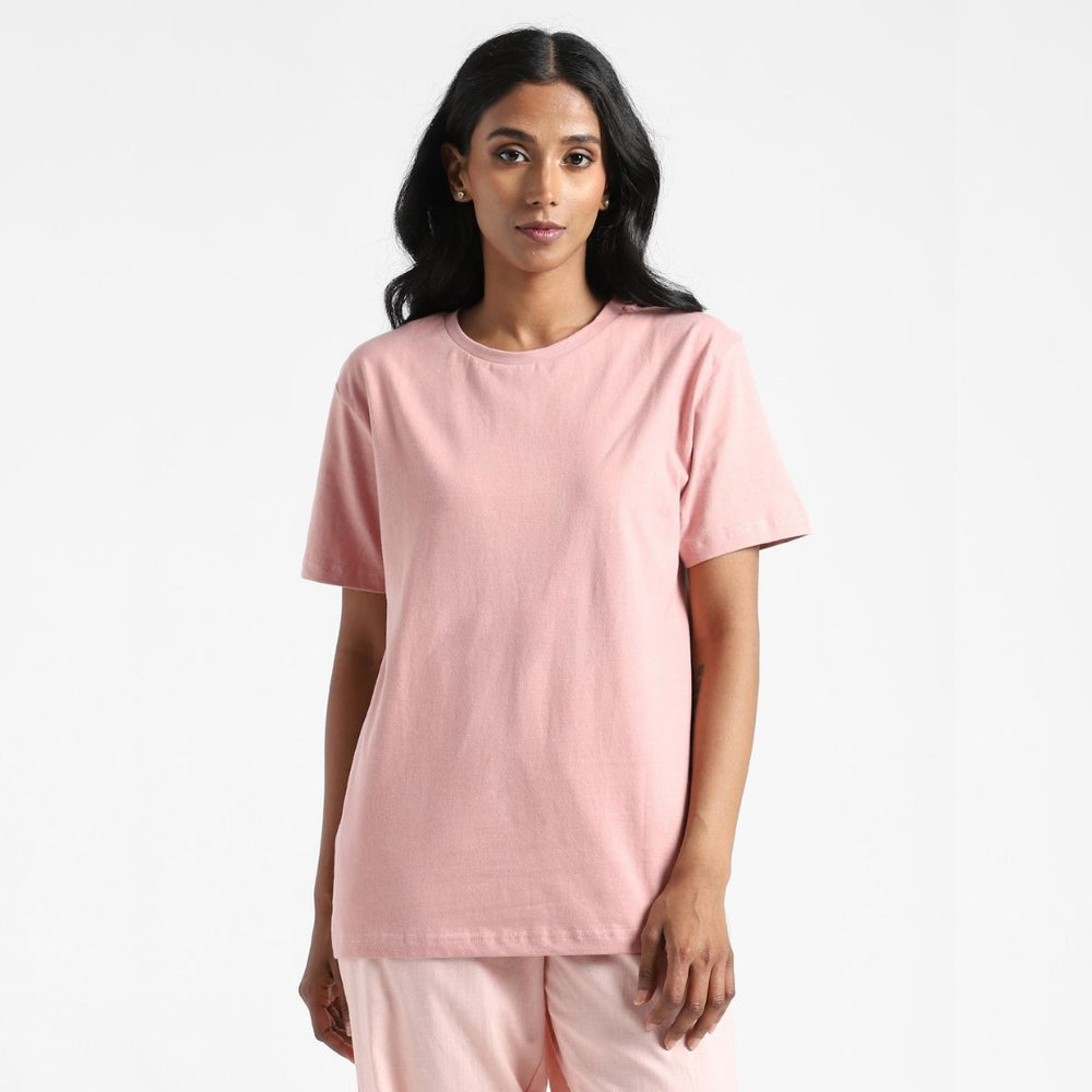 Womens Round Neck T-shirt | Organic Cotton | Naturally Dyed |  Sea Pink