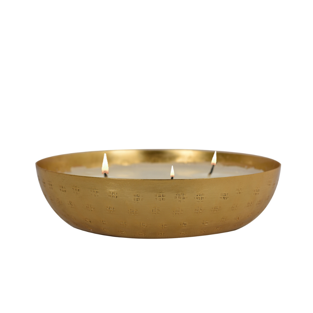 Roshni Wax Filled Metal Bowl/Urli | Religious And Festive Decor | Hand-Crafted | Golden | 6 Inch