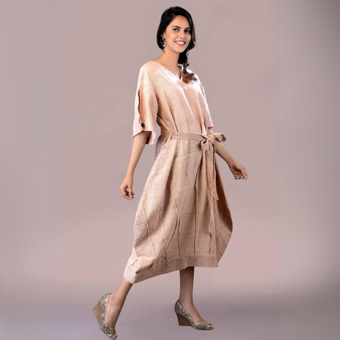 Dreamy Cocoon Dress | Comfortable Daily Wear | Embroidered | Stylish | Muted Almond