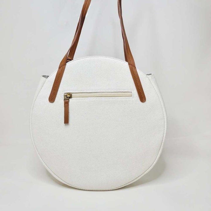 White Full Moon Cactus Leather Shoulder Bag | Contemporary Classic