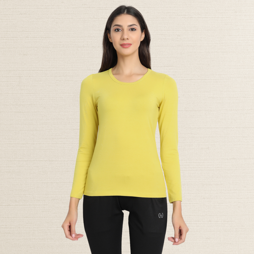 Full Sleeve T-Shirt | Bamboo Fabric | Comfortable | Women Active Wear | Yellow