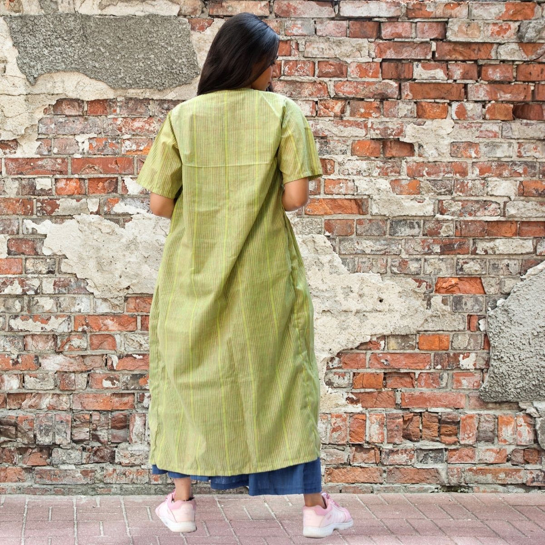 Deep Sea Blue & Green Top Jacket And Skirt Set | Sustainable | Breathable Cotton