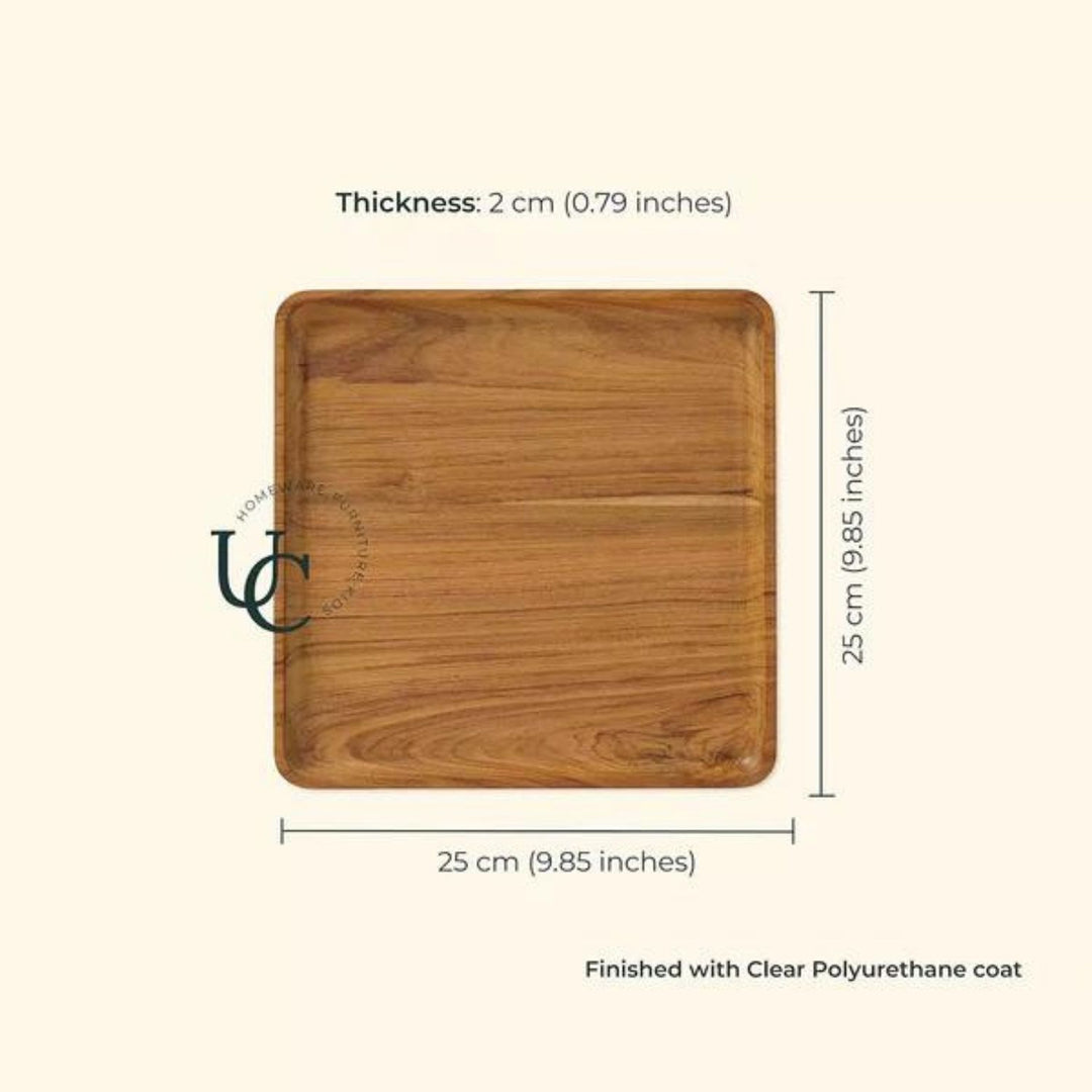 Square Serving Tray | Premium Teak Wood | Hand-Crafted | Medium - 9 Inch