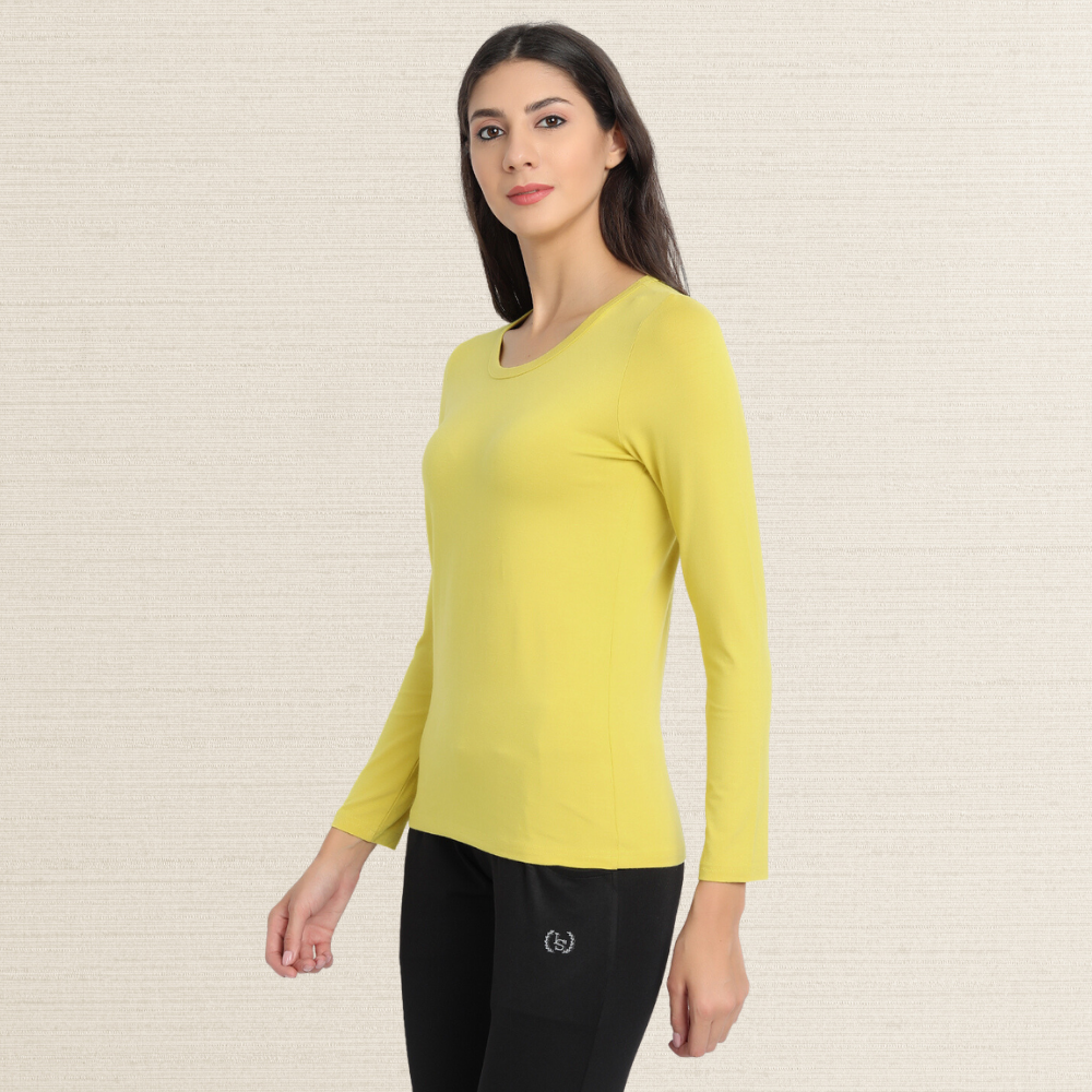 Full Sleeve T-Shirt | Bamboo Fabric | Comfortable | Women Active Wear | Yellow