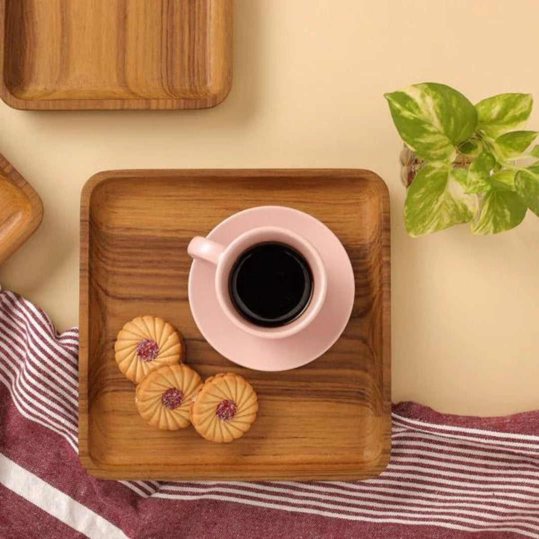 Square Serving Tray | Premium Teak Wood | Hand-Crafted | Small - 7 Inch