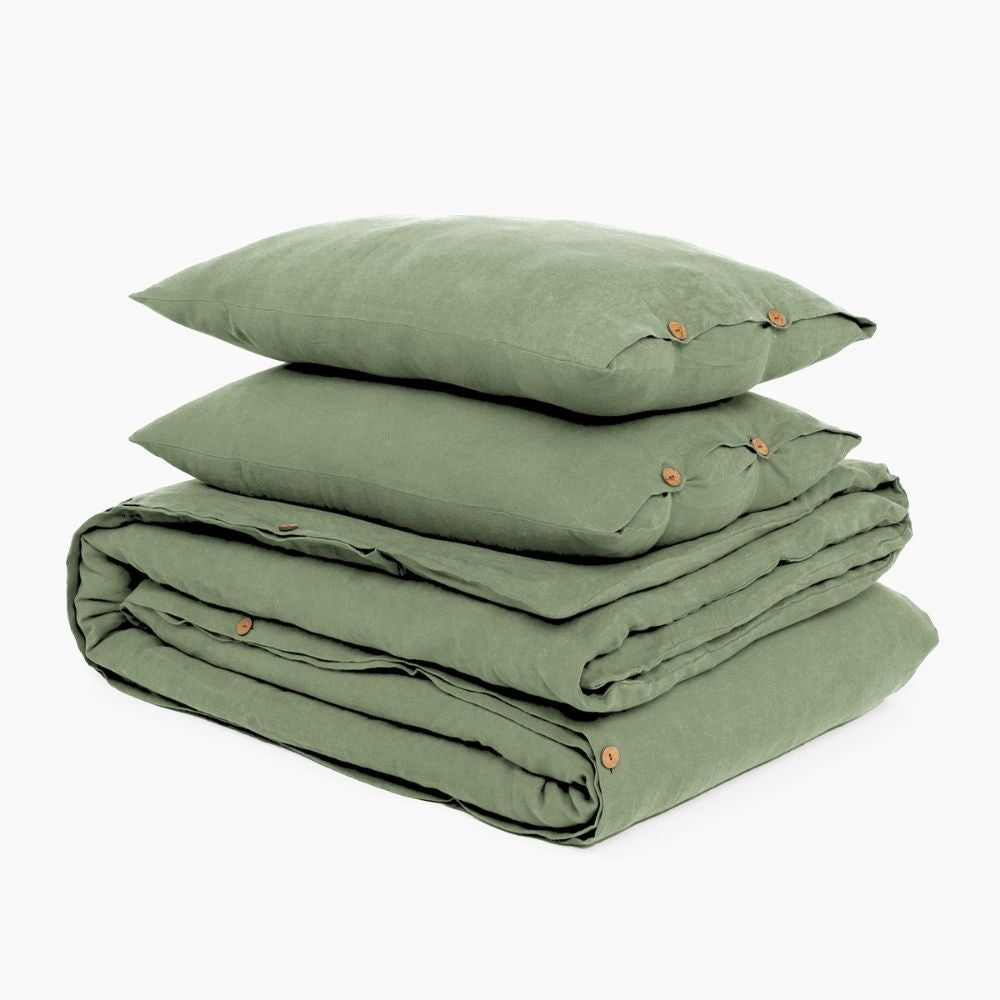 Fresh Olive Linen Slumber Solid Duvet Cover Set | Eco-Friendly | Artisan Made