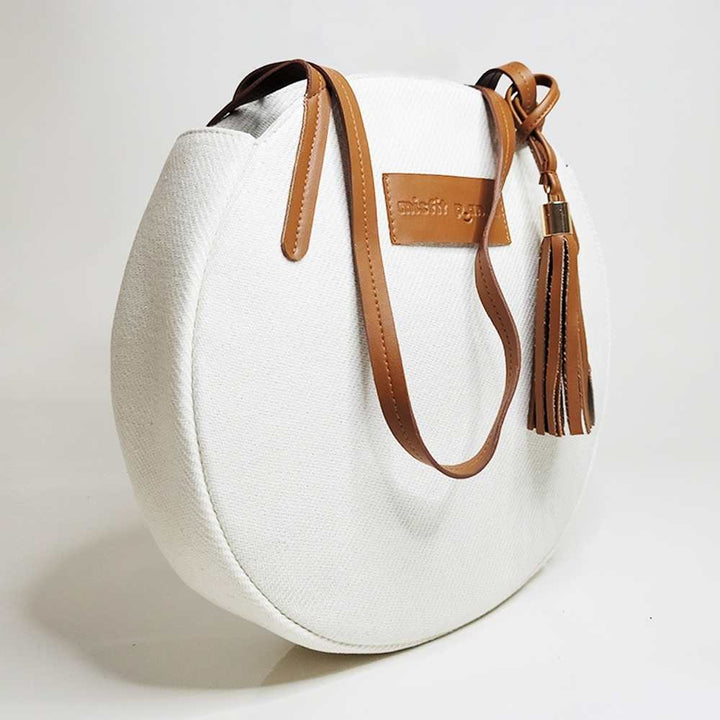 White Full Moon Cactus Leather Shoulder Bag | Contemporary Classic