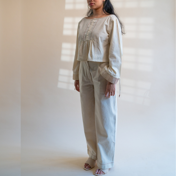 Meticulously Designed Straight Pants | Made of Natural Fabric | Subtle Kantha