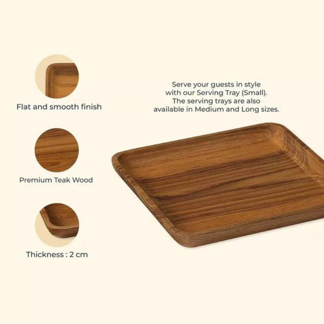 Square Serving Tray | Premium Teak Wood | Hand-Crafted | Small - 7 Inch