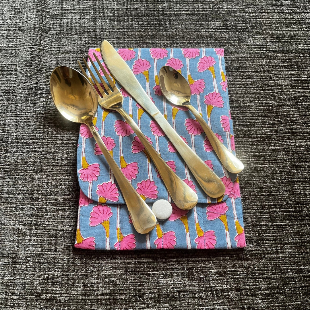 Grey Floral Cutlery Cover | For Kids Lunch Box and Travel