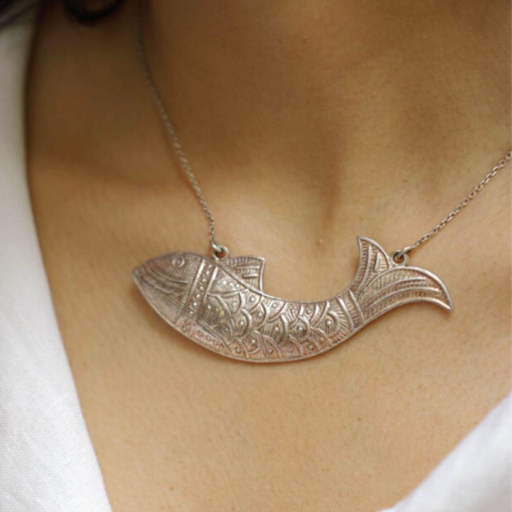 Ikaroa Hand-Crafted Fish Necklace | Silver Jewellery | Contemporary Design