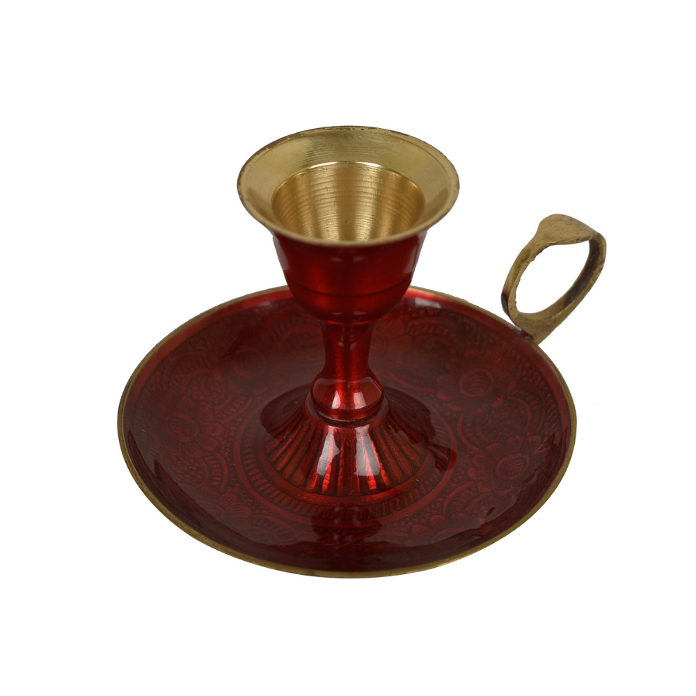 Red Mina Candle Holder | Classic Style | Table Top Accent | Festive Decor | Hand-Made | 3 Inch