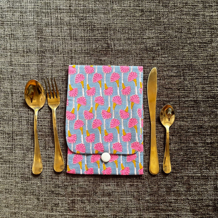 Grey Floral Cutlery Cover | For Kids Lunch Box and Travel