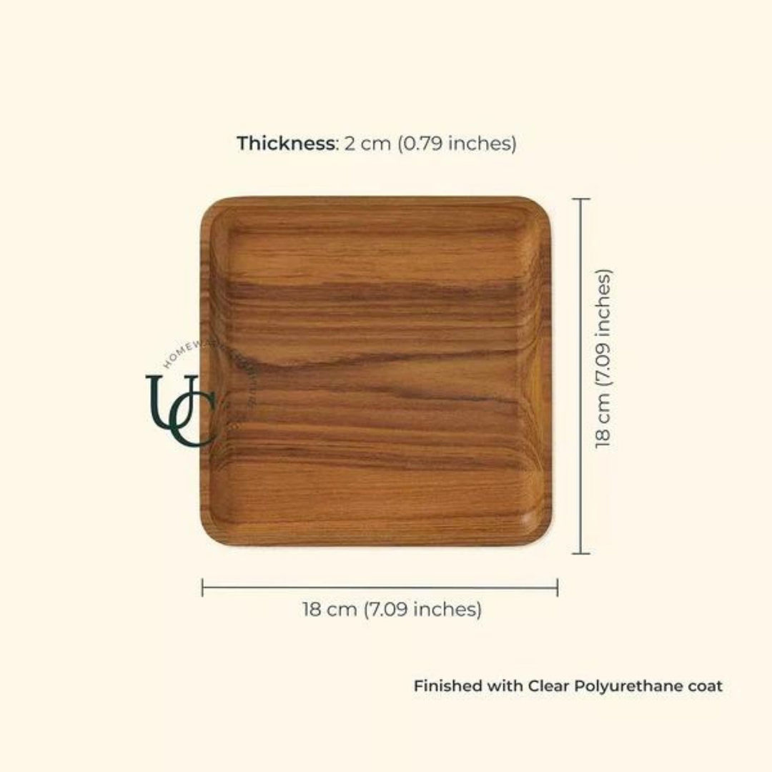 Square Serving Tray | Premium Teak Wood | Hand-Crafted | Small - 7 Inch