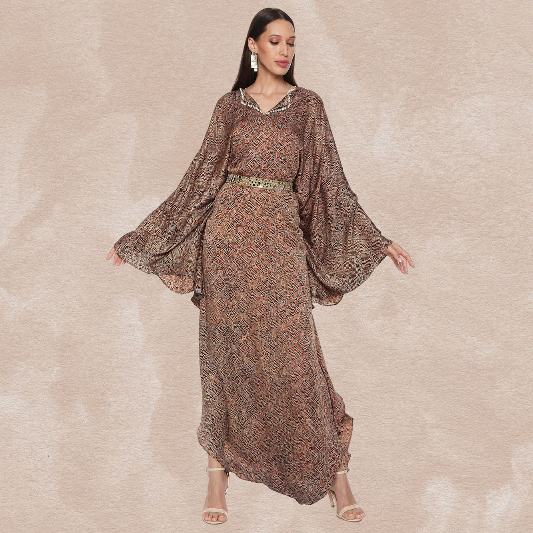 Julieta Tulip Ajrakh Modal Kaftan | Hand-Block Print | Dreamy Drape