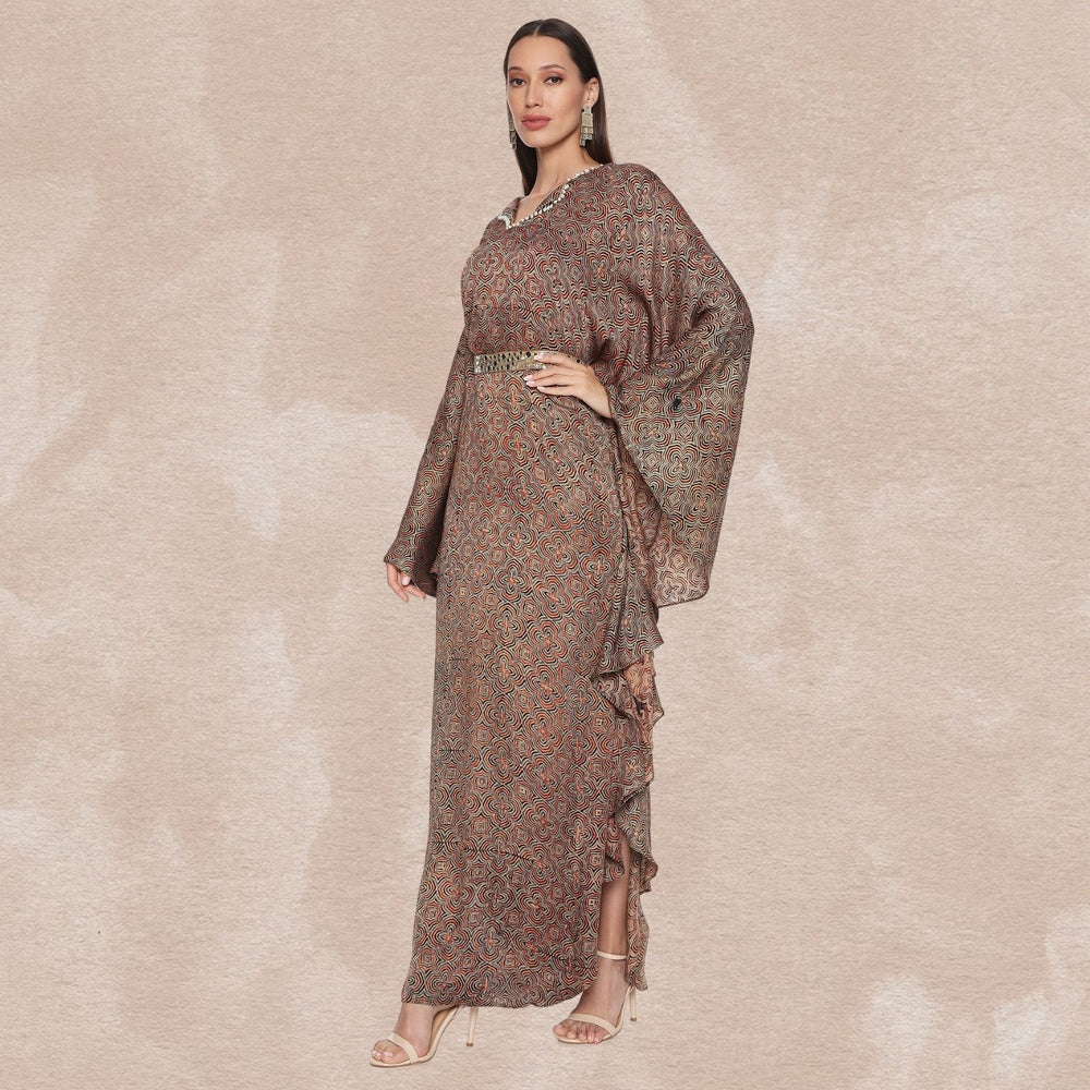 Julieta Tulip Ajrakh Modal Kaftan | Hand-Block Print | Dreamy Drape