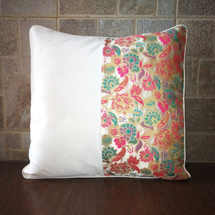 White Banarasi Floral Cushion Cover | Festive Decor | Set of 2