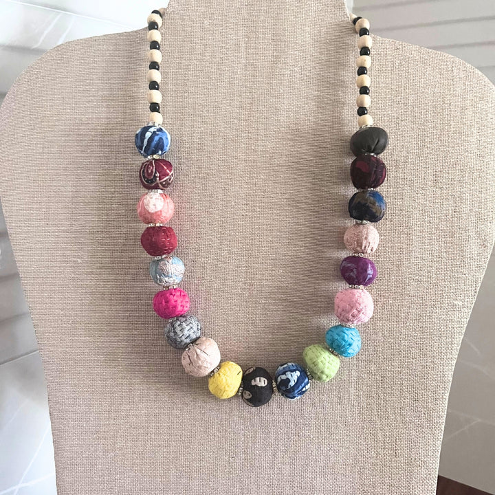 Boho Necklace For Women | Handcrafted Multicolour Fabric Beads | Vibrant