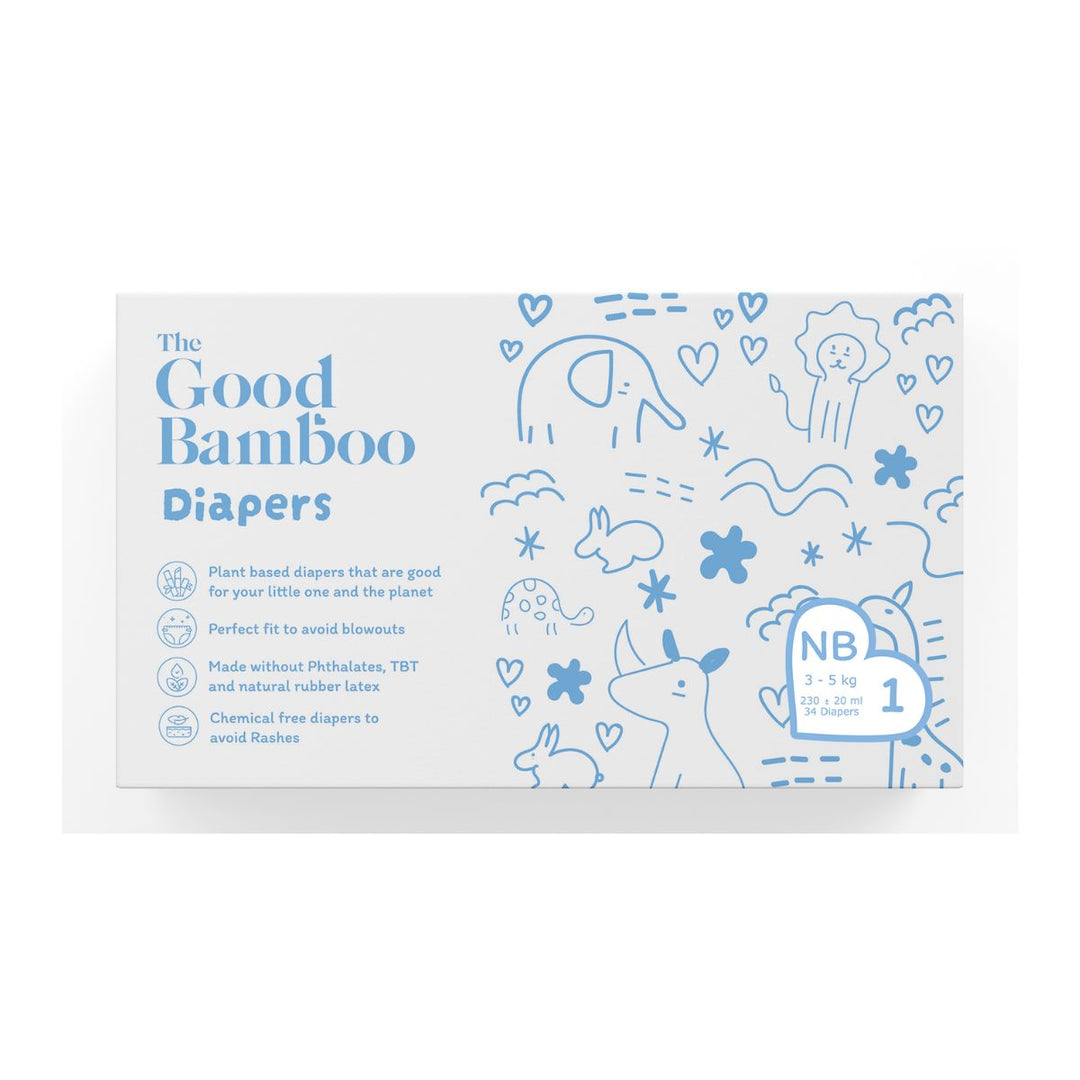 Eco-Friendly Bamboo Diapers | XS / New-Born Babies | Pack of 34| Tape Style 