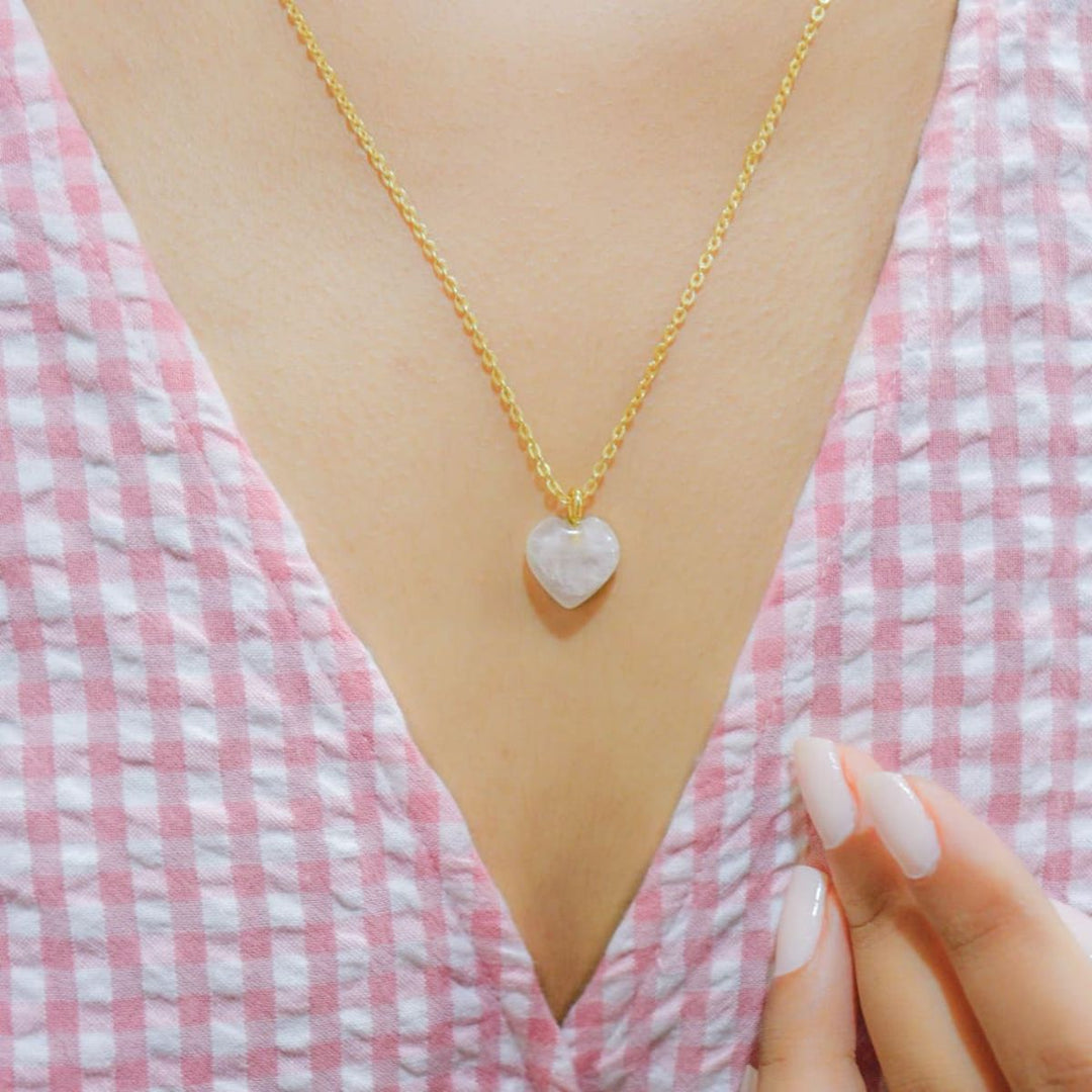 Rose Quartz Stone Pendant With Golden  Chain | Healing Stone | Artisanal