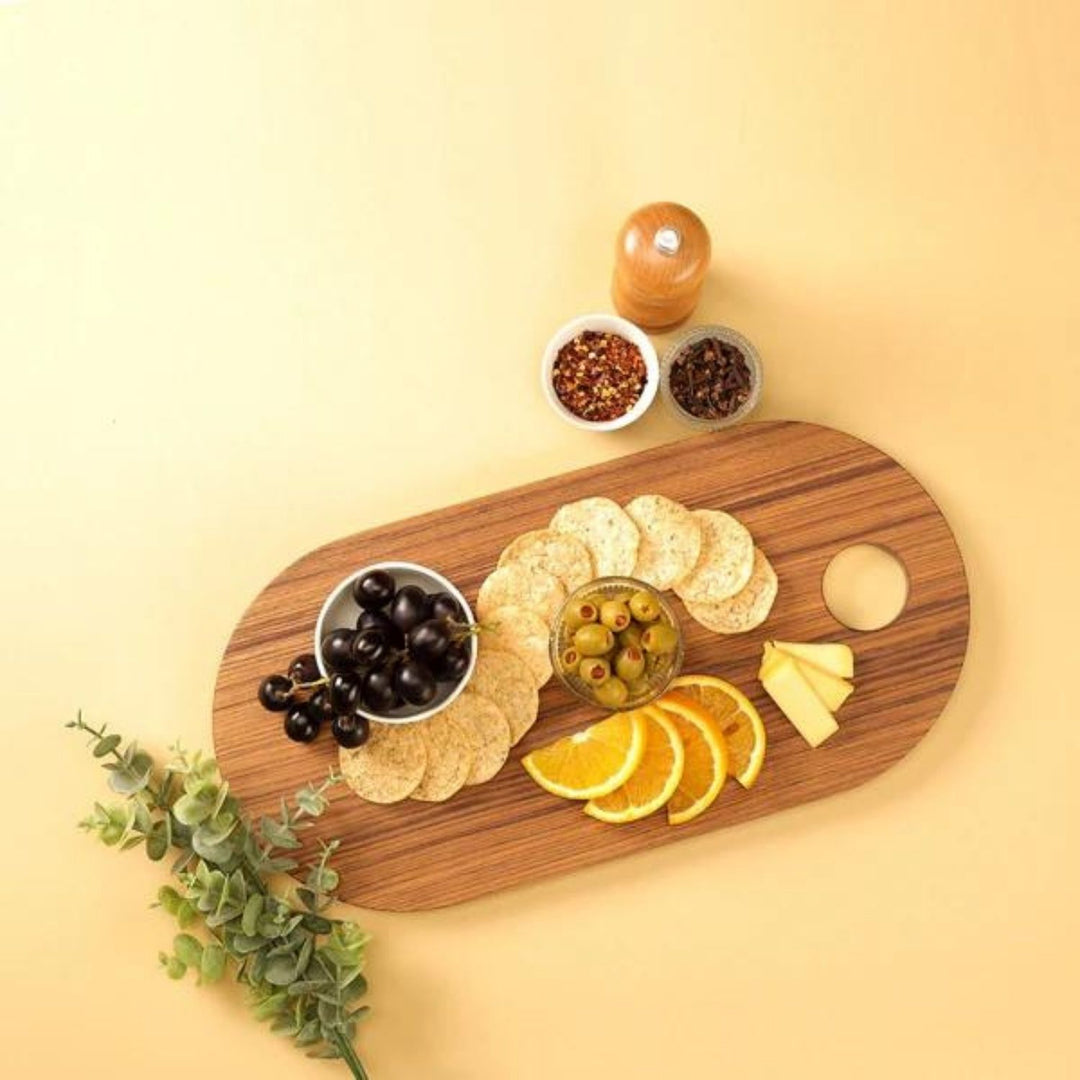 Cresta Oval Chopping Board / Serving Platter | Premium Teak Wood | Hand-Crafted | 16 Inch