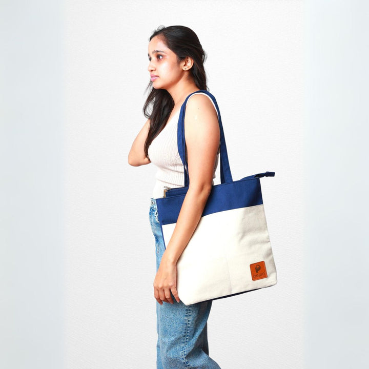 Dual Shade Shopper Tote Bag | Cotton Canvas | Hand-Crafted | Sustainable